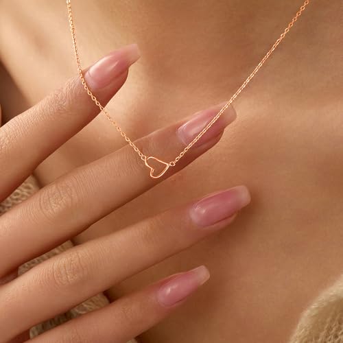 925 Sterling Silver Heart Necklaces for Women | Dainty 14K Gold Plated Open Love Heart Pendant Necklace Mother Daughter Friendship Necklaces Birthday Gifts - color: Rose Gold
