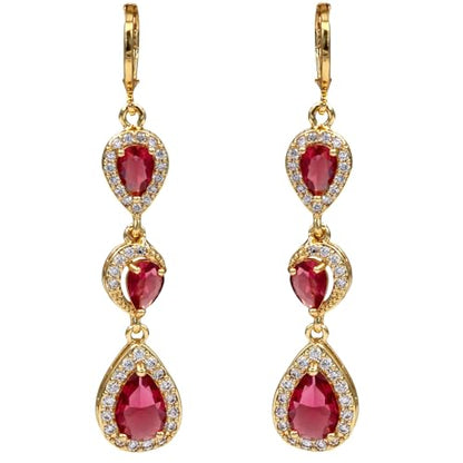 18K Gold Plated Flower Dangle Earrings for Women, Hypoallergenic Cubic Zirconia Earrings, Elegant CZ Drop Earrings, Statement Jewelry Gifts Party Fashion - style: OBS0354-Red