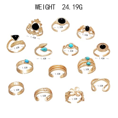 Bohemian Toe Rings for Women Vintage Turquoise Stackable Toe Ring Set Summer Hawaiian Beach Adjustable Toes Rings Ocean Foot Jewelry - style: 14PCS