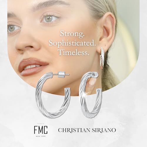 18K Gold Plated Sterling Silver Earrings for Women – Pure & Polished, Twist, Square, Hinged Tube, Abstract & Heart Shape Hoops – Lightweight, Hypoallergenic, Non-Tarnish Jewelry (Sizes: 3x35mm-46x30mm) - color: Silver, size: Twist Hoop (4x25x30mm)