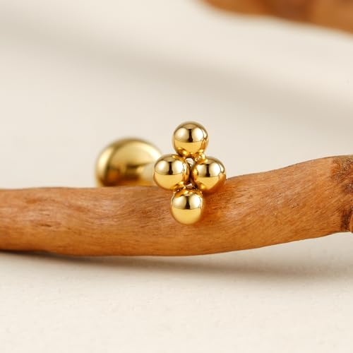 1PC ASTM F136 Titanium Mini Threadless Flat Back Stud 18G 6mm 8mm for Conch Helix Flat Tragus Labret - color: Diamond Cluster - Gold