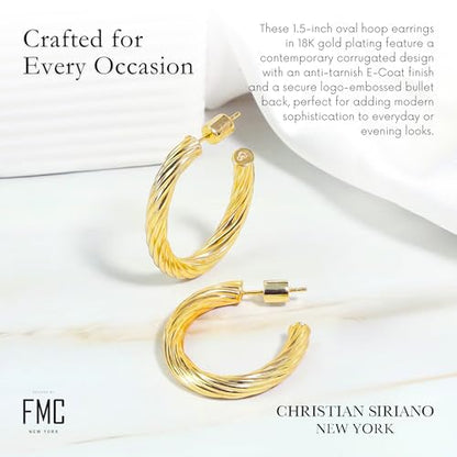 18K Gold Plated Sterling Silver Earrings for Women – Pure & Polished, Twist, Square, Hinged Tube, Abstract & Heart Shape Hoops – Lightweight, Hypoallergenic, Non-Tarnish Jewelry (Sizes: 3x35mm-46x30mm) - color: Gold, size: Twist Hoop (4x25x30mm)