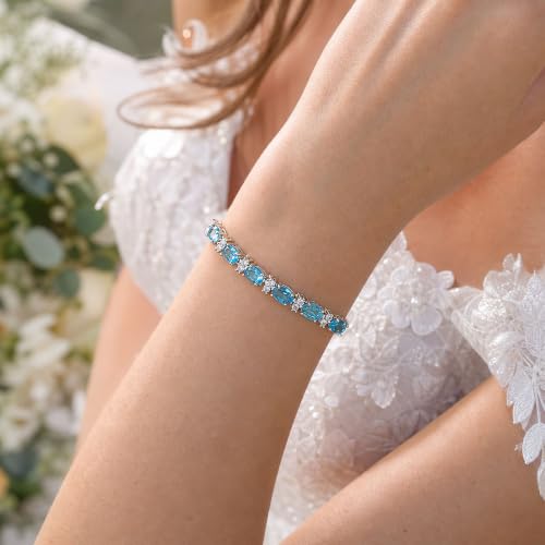 Crysdue Wedding Bridal Bracelets for Brides, Cubic Zirconia Tennis Birthstone Jewelry Gift for Women Prom - style: C_Light Blue 8“