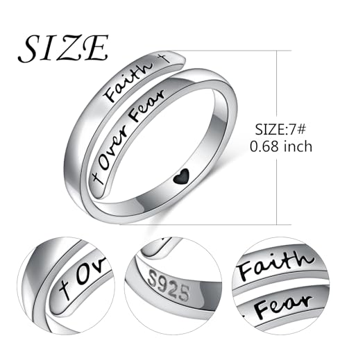 Ladytree Adjustable Inspirational Rings 925 Sterling Silver Stacking Wrap Spiral Twist Statement Band Encouragement Birthday Gift for Women Men - style: faith over fear