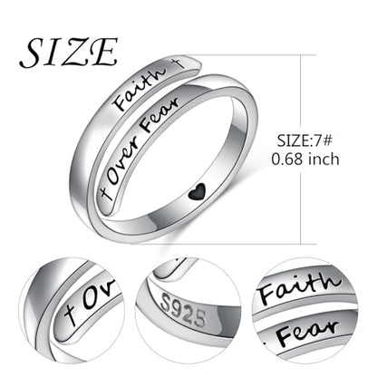 Ladytree Adjustable Inspirational Rings 925 Sterling Silver Stacking Wrap Spiral Twist Statement Band Encouragement Birthday Gift for Women Men - style: faith over fear
