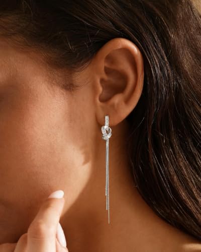 14K Gold Plated/Sterling Silver CZ Pearl Drop Dangle Earrings for Women - color: Gold-Tassel Chain CZ