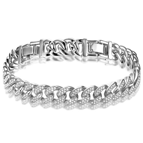 Batiyeer Women's Ankle Bracelets Cuban Link Chain Anklets Adjustable Chunky Anklets with Detachable Extender Rhinestone Bling Jewelry Gifts - color: Silver, size: 12 Mm, 9+2 Inches