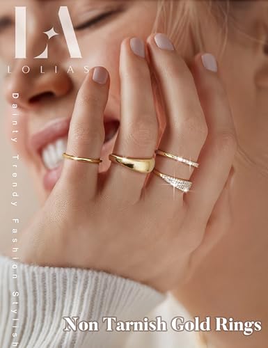 LOLIAS Gold Stackable Rings for Women Non Tarnish Engagement Wedding Bands | Hypoallergenic,Dainty Cubic Zirconia Wedding Ring Set,Minimalist Trendy Statement Promise Thumb Rings Stacking Size 5-10 - style: Unique-14K Gold Plated