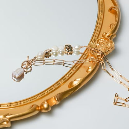 Gold Cuban Chain Necklace Baroque Pearl Necklace 14K Gold Plated Freshwater Pearl Pendant Necklace Daily Jewelly for Women