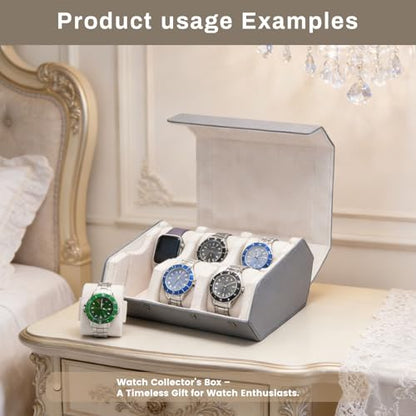 Watch Box for Men, 6-Slot PU Leather Watch Case with Removable Watch Pillows, Snap Closure Travel Watch Organizer, Luxury Storage Gift for Collectors (gray/white) | PU Leathe with velvet compartments, removable cushions for straps, snap lock for safe trav