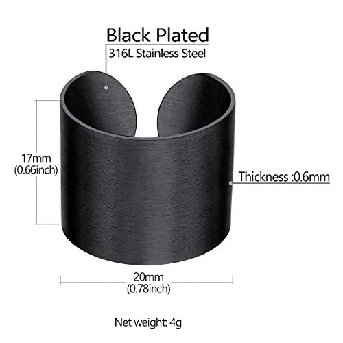 Stainless Steel Open Band Ring for Men Women 18K Gold/Black Plated Brush/Smooth Surface Rings Set Minimalist Jewelry(with Gift Box) - color: 03-Black 17mm Brush Surface