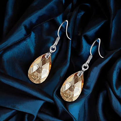 Austrian Crystal Teardrop Drop Earrings for Women, French Hook | 925 Sterling Silver Hook, Crystal Dangle Earrings, Sparkly Teardrop Stone, Lightweight Feel, Day-To-Evening Wear - color: Topaz
