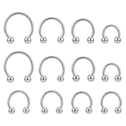Yolev 12pcs Septum Piercing Jewelry 16g Septum Ring Silver Small Horseshoe Nose Ring Surgical Steel Cartilage Earring Hoop Eyebrow Helix Tragus 6-16mm