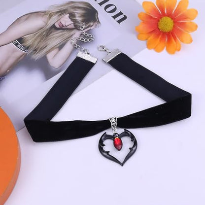 Gothic Black Velvet Goth Choker Necklace for Women,Cameo Black Choker Crow Skull Pendant Necklace Vintage Collar Skull Necklace Gothic Jewelry - style: Heart black red