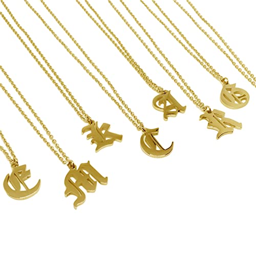 Old English Initial Alphabet Letter Necklace - style: B-Gold