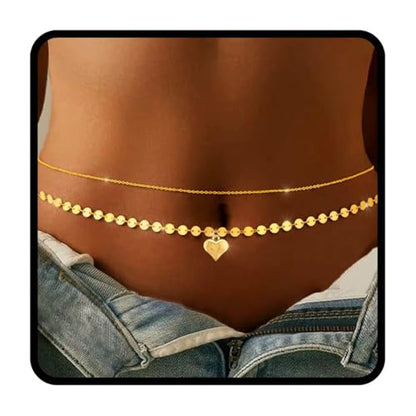 Tgirls Gold Waist Chain for Women Rhinestone Layered Belly Chains Beads Body Chain Heart-Shaped Beach Body Jewelry for Summer - style: Heart