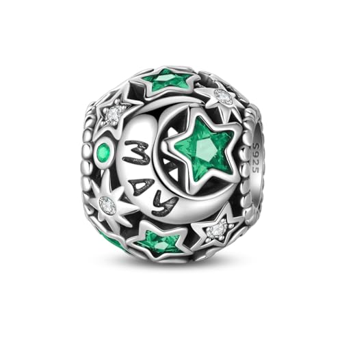 Star Moon 925 Sterling Silver Birthstone Charm for Bracelet Women Jewelry - color: May