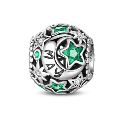 Star Moon 925 Sterling Silver Birthstone Charm for Bracelet Women Jewelry - color: May