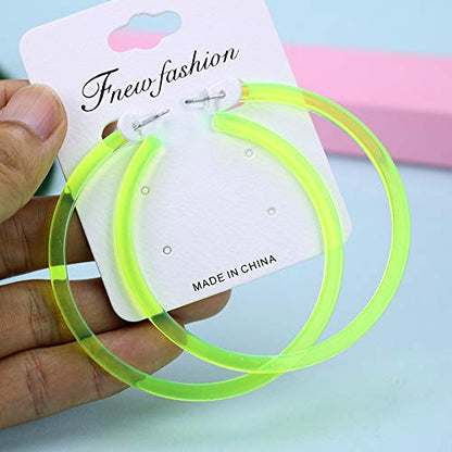 Colorful Big Hoop Earring Acrylic Open Large Hoop Earrings C Shape Trendy Chunky Earrings 80s 90s Retro Lightweight Statement Ear Jewelry Earring For Women - color: 70mm 6 Pairs