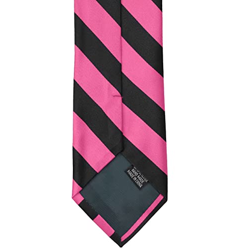 tiemart Men's Striped Tie Standard Length - color: Hot Pink and Black