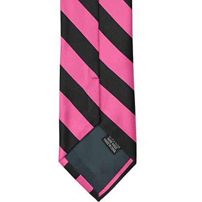 tiemart Men's Striped Tie Standard Length - color: Hot Pink and Black