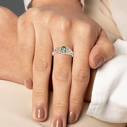 PRAYMOS 925 Sterling Silver Ring Birthstone Ring Turquoise Moss White Opal Ring for Women Celtic Knot Open Adjustable Thrumb Ring - color: multi-moss