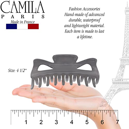 Camila Paris CP3505 French Large Hair Clips for Women Thick Hair for Long Curly Wavy Hair, Girls Hair Claw Clip, Durable Styling Big Claw Clip for Thick Hair, Strong Hold No Slip Grip, Made in France - color: Gray 4.5"