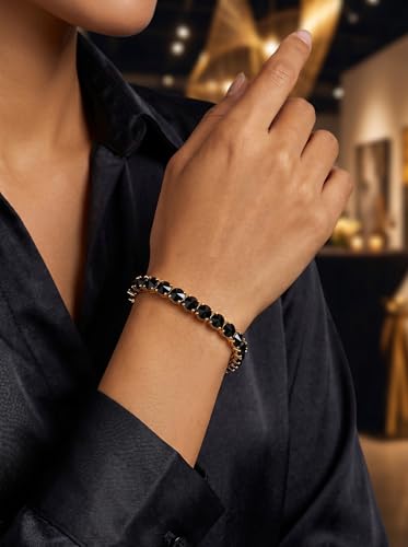 TOPGRILLZ Tennis Bracelets for Women Men, 1 Row 5 mm Cubic Zirconia Bracelet, Iced out Reverse-Set Stone, Box Clasp Anniversary Fashion Jewelry 7-8 Inches - color: Gold Black