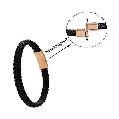 Geoffrey Beene Men's Braided Genuine Leather Bracelet with Stainless Steel Closure - color: Rose Gold