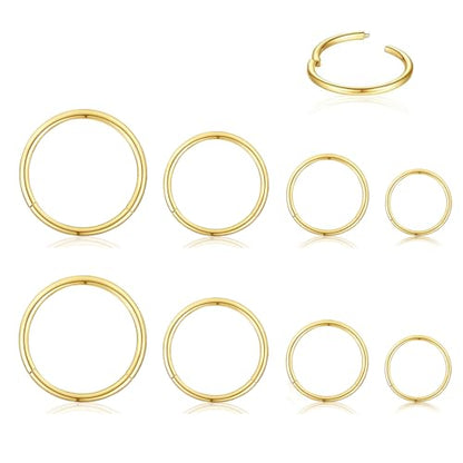 16Gauge earrings nosering clicker hoop Hypoallergenic body piercing ring | 6-14mm/6-12mm/Stainless Steel Gold/Silver,Septum Rings Hinged Clicker, Helix Cartilage Daith Tragus,Sleeper Hoop,Piercing - color: 16G 1.2mm 6-8-10-12mm Gold