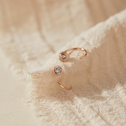 CHIC & ARTSY 925 Sterling Silver Half Hoop Earrings for Women, Dainty Huggie Hoops with Synthetic Opal, Moonstone, CZ & Gemstones, Lightweight Comfort Fit Everyday Elegant Jewelry - color: White CZ/Rose Gold Plated Silver