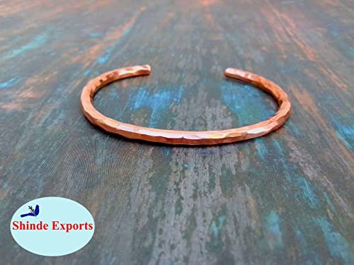 SHINDE EXPORTS pure copper bracelets cuf kada bangle for men and women - style: 4mm hammered cufff 30gms