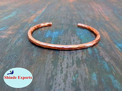 SHINDE EXPORTS pure copper bracelets cuf kada bangle for men and women - style: 4mm hammered cufff 30gms