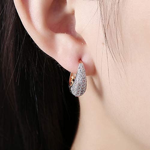 14K Rose Gold Plated Three Row Cubic Zirconia Small Huggie Hoop Earrings Fashion Jewelry for Men Women - color: 14K gold