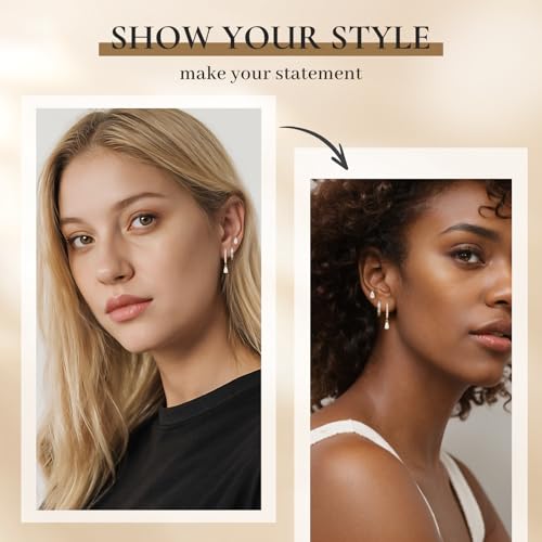 Opal Earrings Set for Women, Birthday Gift for Her, Sterling Silver | 14K Gold Plated, Hypoallergenic S925 Opal Hoop Stud Earrings for Women with Sensitive Ears, Dainty earring Stacks—Trendy Opals Jewelry 2026 - color: Gold Opal Drop Dangle