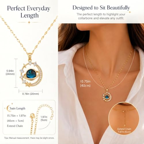 1PC Moon Gemstone Pendant Necklace, Sun-Inspired Design – Elegant Night Sky Jewelry for Women, Gold-Tone Necklace for Various Occasions (Star)
