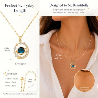 1PC Moon Gemstone Pendant Necklace, Sun-Inspired Design – Elegant Night Sky Jewelry for Women, Gold-Tone Necklace for Various Occasions (Star)
