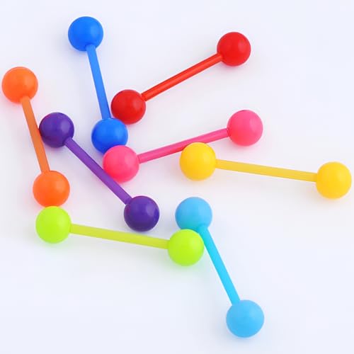 Barbell Piercing Set for Women Men 14 G Hypoallergenic Nipple Piercings Flexible Acrylic Tongue Ring Jewellery Bars Kit Long Stud Cute Body Jewelry 2 pcs Length 16 MM - color: Light Blue