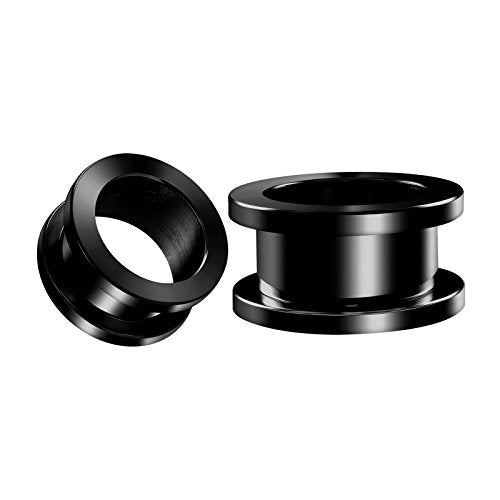 Pair of 316L Surgical Steel Black Anodized Screw-fit Piercing Jewelry Ear Stretching Lobe Plugs flesh Tunnel Earring - style: B07 2Pcs 5/8 inch (16mm)