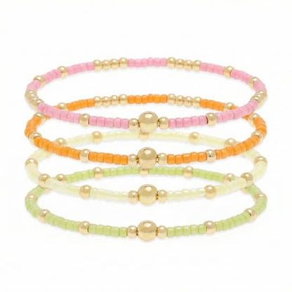 Gold Seed Beaded Bracelets Set for Women, Boho Handmade Friendship Stretch Summer Beach Jewelry Gift. - color: 2001D