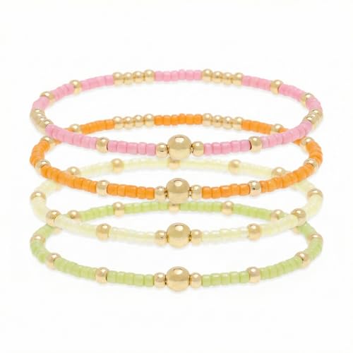 Gold Seed Beaded Bracelets Set for Women, Boho Handmade Friendship Stretch Summer Beach Jewelry Gift. - color: 2001D