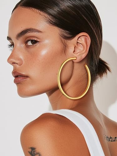 PROSTEEL Chunky Hoop Earrings for Women 14K Gold Plated/Black/Silver | 20/30/40/50/60/70/80mm Stainless Steel Thick Big Round Hoop with Waterproof and Non Tarnish Trendy Jewelry with Gift Box - color: 2. Gold, size: 80MM