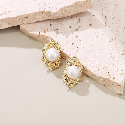 FANZE 2 Pairs Matte Gold Sliver Clip on Earrings for Women No Piercing | No Piercing Button Earring Comfortable Fashion Jewelry Gift - color: Set-13