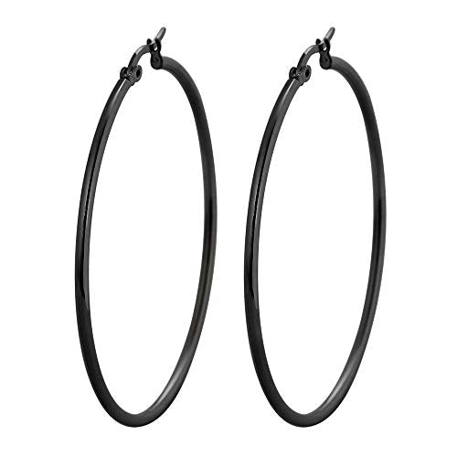 Rounded Hoops Earrings (20mm-60mm Diameter) - color: Black 50mm