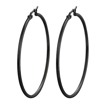 Rounded Hoops Earrings (20mm-60mm Diameter) - color: Black 50mm