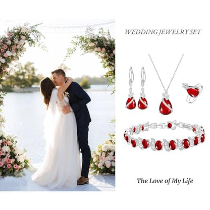 Wedding Jewelry Set for Women Gem Necklace Earrings Bracelet Luxury Jewelry Set Birthday Valentine's Day Mother's Day Christmas Prom Jewelry Gift - color: SYSD-Ruby