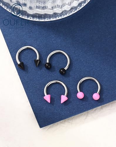 OUFER Horseshoe Septum Rings 16G, Internally Threaded Septum Piercing jewelry, G23 Titanium Pink Septum Piercing kit, Lip Helix Conch Cartilage Piercing Jewelry For Women Men - color: Black