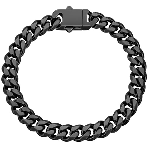 Fiusem Cuban link Mens Bracelet | 5mm/7mm/8mm Width, 7.1"/7.5"/7.9" Length Stainless Steel Bracelets for Men - color: 8mm width-black, size: 7.9 inches
