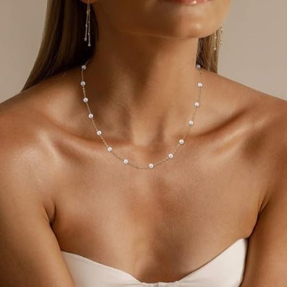 Dainty Pearl Necklace for Women Gold Plated Bridal Wedding Jewelry Trendy Cute Lariat Pearl Pendant Drop Charm Choker Stackable Necklace Gift for Women Mom Sister Daughter - color: I.Pearl Beads