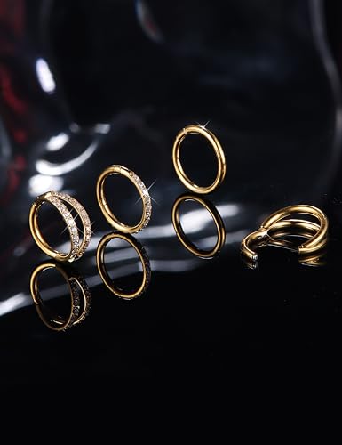Dochais 4PCS 18G Nose Rings Hoops, Surgical Steel Earrings Tragus Septum Piercing CZ Clicker Ring, Hinged Segment Conch Lip Cartilage Double Hoops 8mm 10mm for Women Men - color: Gold, size: 16G(1.2mm),8mm